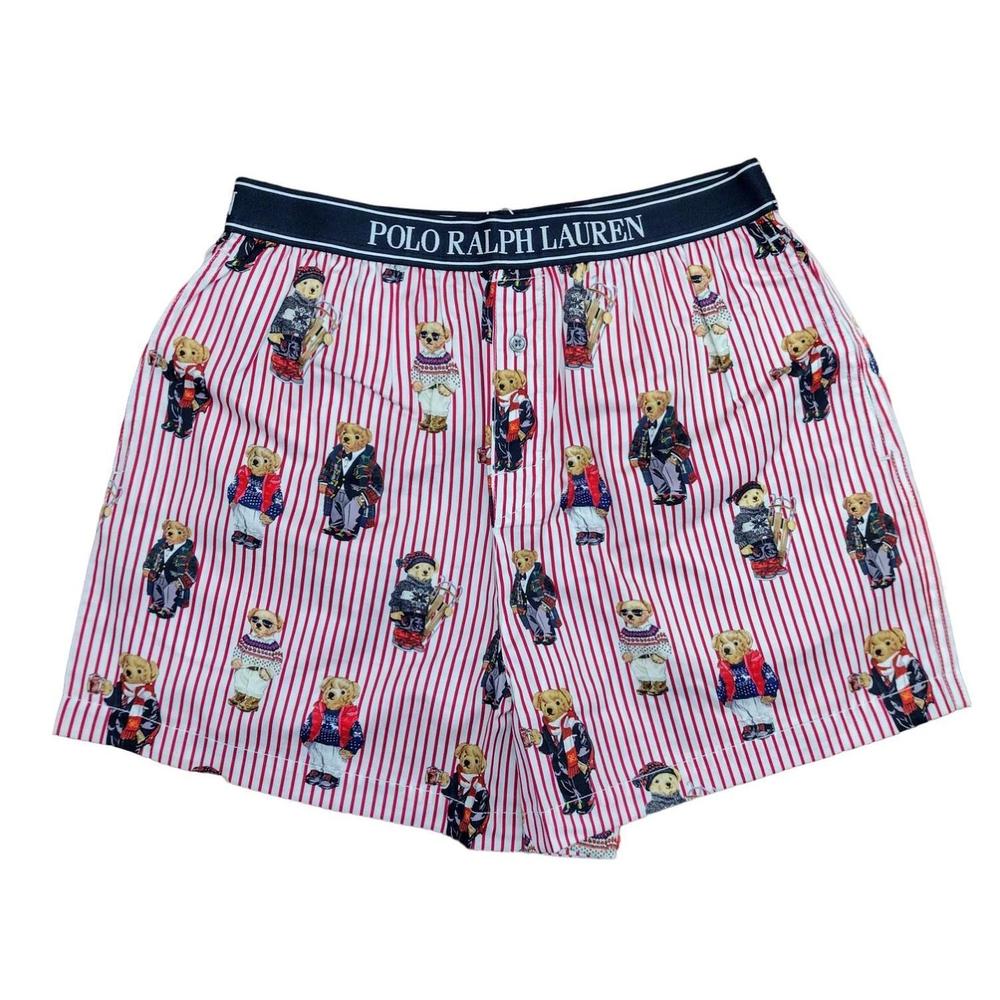 Polo by Ralph Lauren Pink & White Striped High Waist Shorts with Bear Print